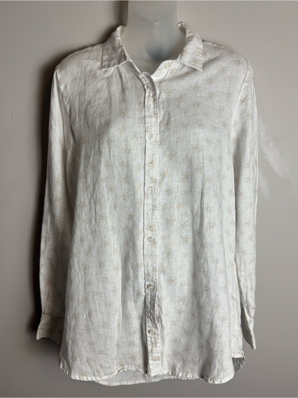 Cynthia Rowley 100% Linen White Neutral Printed Button Down Top Size Medium